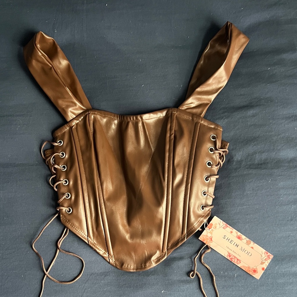 SHEIN brown leather top NWT